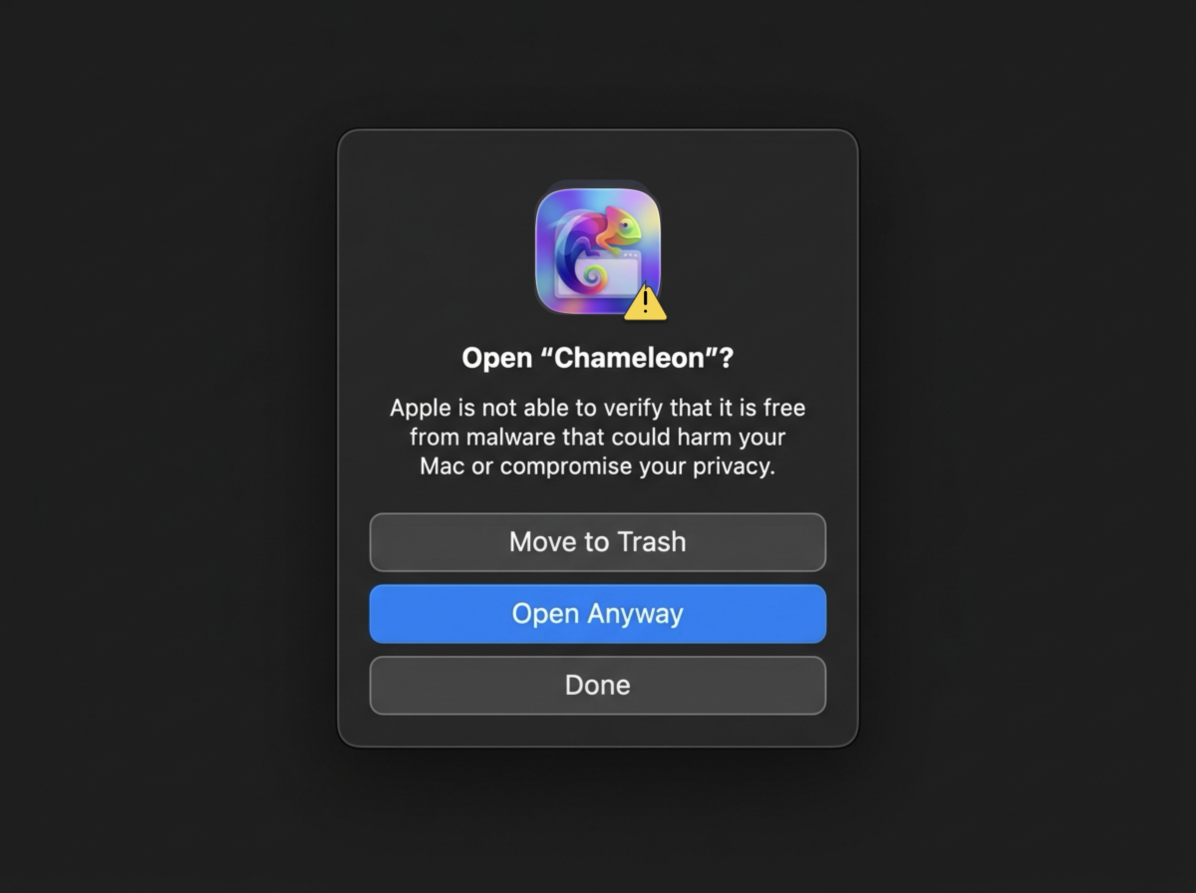 macOS Final Open Anyway Confirmation Dialog